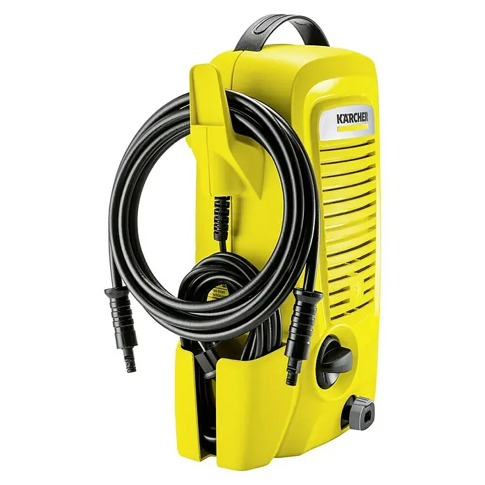 Kärcher Hidrolimpiadora de alta presión K 2 Universal Edition - 110 bar, 1.400 W, Capacidad de bombeo: 360 l/h - Limpiadora de alta presión Kärcher amarilla con manguera negra y asa de transporte. Ideal para la limpieza exterior.