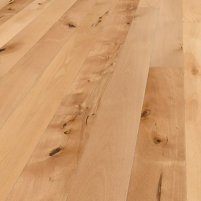 Living by Haro Parkett - Buche gedämpft, Landhausdiele, 2.200 x 180 x 13,5 mm - Helles Ahornparkett: Einladender Bodenbelag mit natürlicher Maserung und warmen Farbtönen für ein behagliches Ambiente.