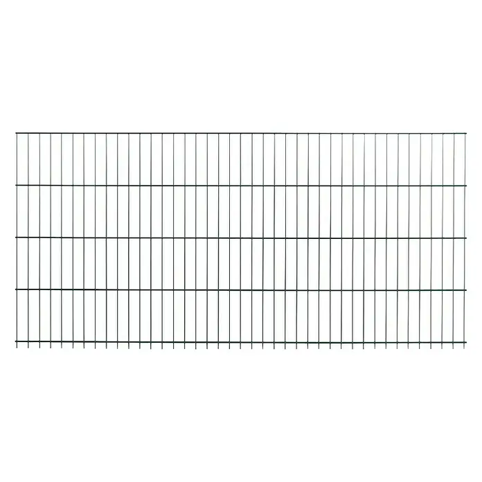 Peddy Shield Zaun-Set - 200 x 123 cm, Grün, Mit Standardpfosten zum Aufschrauben - Abbildung eines Doppelstabmattenzauns, der sich ideal zur Grundstückseingrenzung eignet und Sicherheit bietet.\n