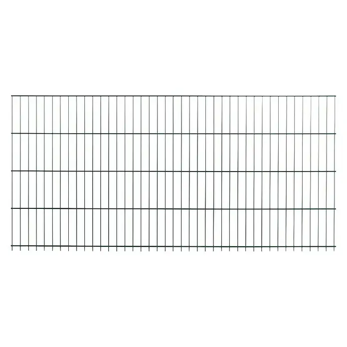 Peddy Shield Zaun-Set - 200 x 83 cm, Grün, Mit Eckpfosten zum Aufschrauben - Nahaufnahme eines grünen Doppelstabmattenzauns, der Stabilität und Sicherheit für jedes Grundstück bietet. Ideal zur Abgrenzung und zum Schutz.