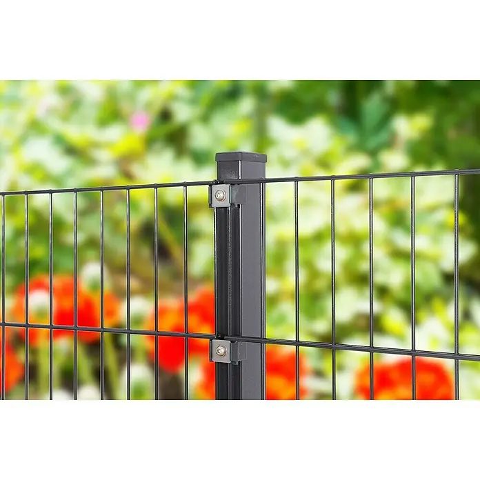 Peddy Shield Zaun-Set - 200 x 75 cm, Anthrazit, Mit Standardpfosten zum Aufschrauben - Gartenzaun aus Metalldraht mit stabilen Pfosten und Befestigungsklammern, ideal zur Grundstückseingrenzung und als Sichtschutz.