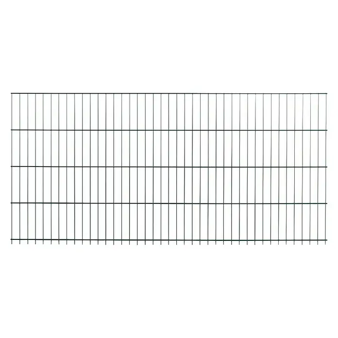 Peddy Shield Zaun-Set ESM - 2 x 1 m, Grün, 21 -tlg., Mit Montageplatte - Bild eines Doppelstabmattenzauns, der sich ideal für die Grundstückseingrenzung und als Schutz vor unbefugtem Betreten eignet.