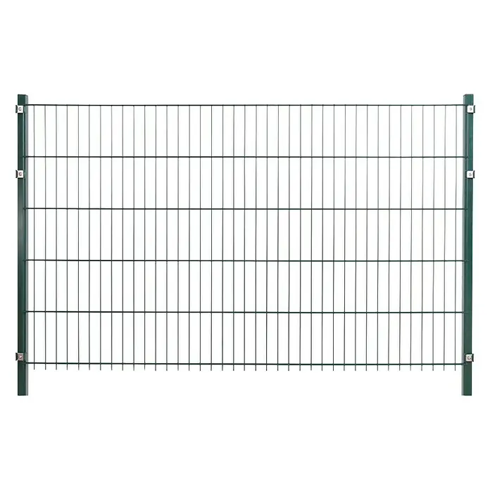 Peddy Shield Zaun-Set - 200 x 103 cm, Grün, Mit Standardpfosten zum Aufschrauben - Bild eines Doppelstabmattenzauns, der Sicherheit und Stabilität für Gärten und Grundstücke bietet. Der Zaun ist robust und langlebig.