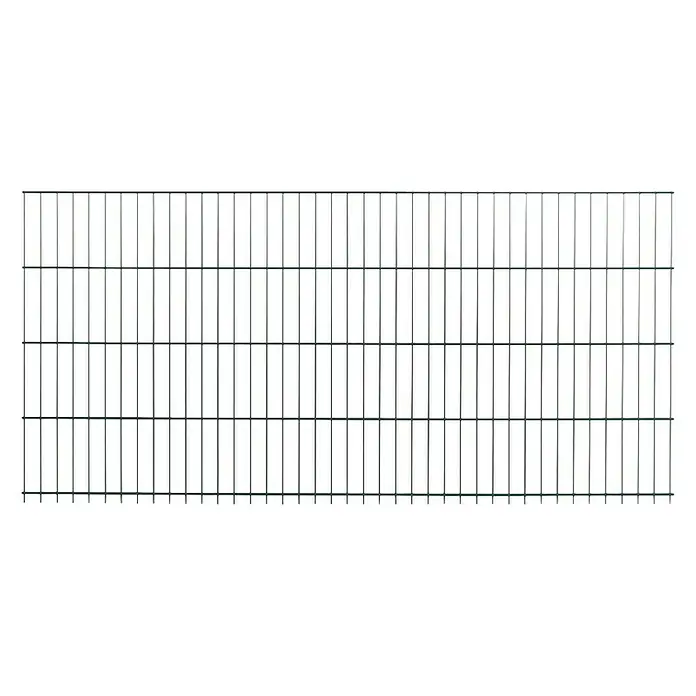 Peddy Shield Zaun-Set ESM - 2 x 1,25 m, Grün, 31 -tlg. - Bild eines grünen Doppelstabmattenzauns, der für Sicherheit und Abgrenzung sorgt. Der Zaun ist robust und langlebig.