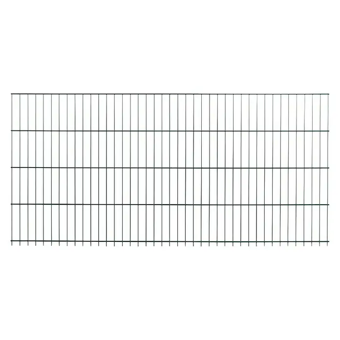 Peddy Shield Zaun-Set ESM - 2 x 1 m, Grün, 11 -tlg. - Ein grüner Doppelstabmattenzaun, ideal zur Grundstücksbegrenzung und als Sichtschutz. Die Gitterstruktur bietet Stabilität und Sicherheit im Außenbereich.