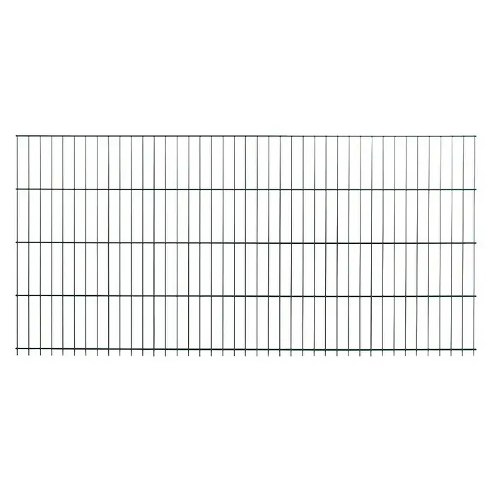 Peddy Shield Zaun-Set ESM - 2 x 0,75 m, Grün, 31 -tlg., Ausführungseigenschaft: Mit Montageplatte - Abbildung eines Doppelstabmattenzauns, der robusten Schutz und klare Linien für Ihr Grundstück bietet.\n