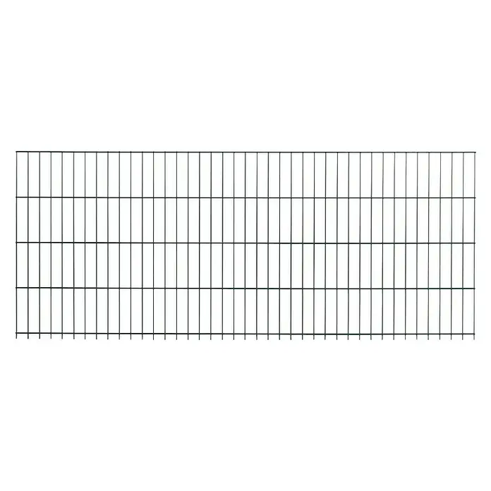 Peddy Shield Zaun-Set DSM - 2 x 1,03 m, Grün, 21 -tlg., Mit Montageplatte - Bild einer Doppelstabmatte, ein robustes Zaunelement für Gärten und Grundstücke. Ideal als Grundstücksbegrenzung und für mehr Sicherheit.