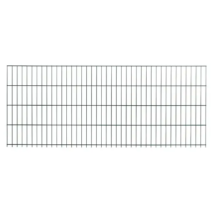 Peddy Shield Zaun-Set DSM - 2 x 1,03 m, Grün, 31 -tlg. - Darstellung eines rechteckigen Doppelstabmattenzauns, der sich ideal für die Grundstücksbegrenzung und als Sichtschutz eignet.