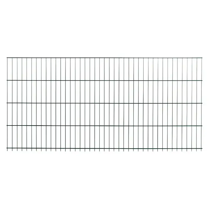 Peddy Shield Zaun-Set ESM - 2 x 0,75 m, Grün, 31 -tlg., Ausführungseigenschaft: Zum Einbetonieren - Detailaufnahme eines Doppelstabmattenzauns, der Stabilität und Sicherheit für jedes Grundstück bietet. Ideal für Garten, Gewerbe oder private Zwecke.