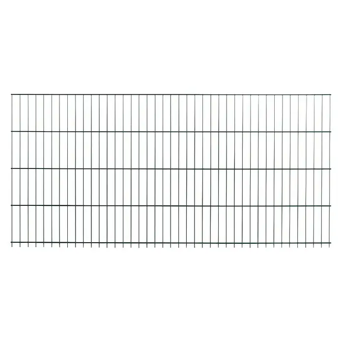 Peddy Shield Zaun-Set ESM - 2 x 1,25 m, Grün, 11 -tlg. - Darstellung eines grünen Doppelstabmattenzauns, ideal zur Grundstückseingrenzung und als robuste Sicherheitslösung für den Außenbereich.