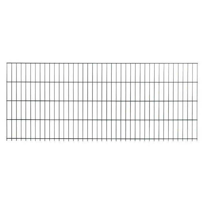 Peddy Shield Zaun-Set DSM - B x H: 2 x 0,83 m, Grün, 11 -tlg. - Das Bild zeigt einen Doppelstabmattenzaun, der für Sicherheit und Abgrenzung im Außenbereich sorgt. Er ist stabil, langlebig und bietet Schutz.