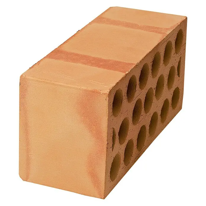 BHS Mallorca Ladrillo panal pequeño - 11,5 x 24 cm, Rojo - Primer plano de un ladrillo rojo con múltiples agujeros, ideal para proyectos de construcción y albañilería.