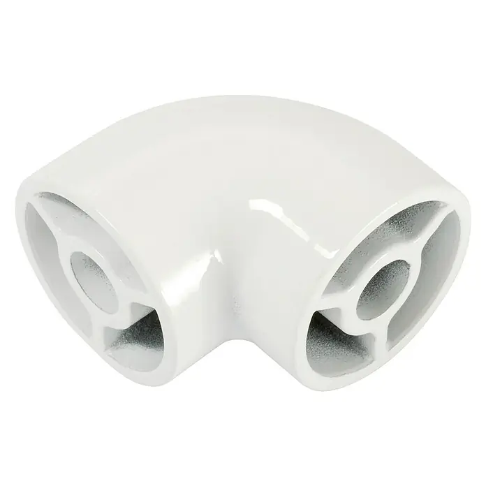 Codo de 90º para pasamanos Blanco - Diámetro: 40 mm, Aluminio - Accesorio de tubería de plástico blanco en ángulo recto con recortes internos para conexiones de tubería estables.