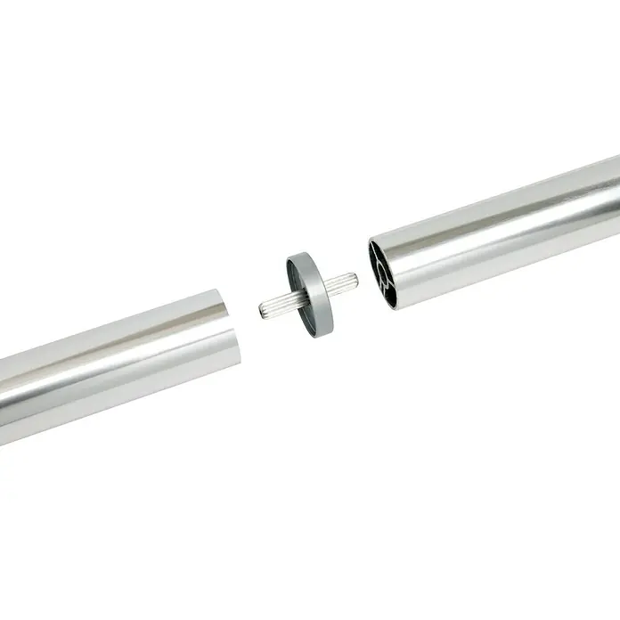 Embellecedor Inoline Negro - Aluminio, Plateado - Imagen de un poste de aluminio desmontado con una pieza de conexión en el centro.