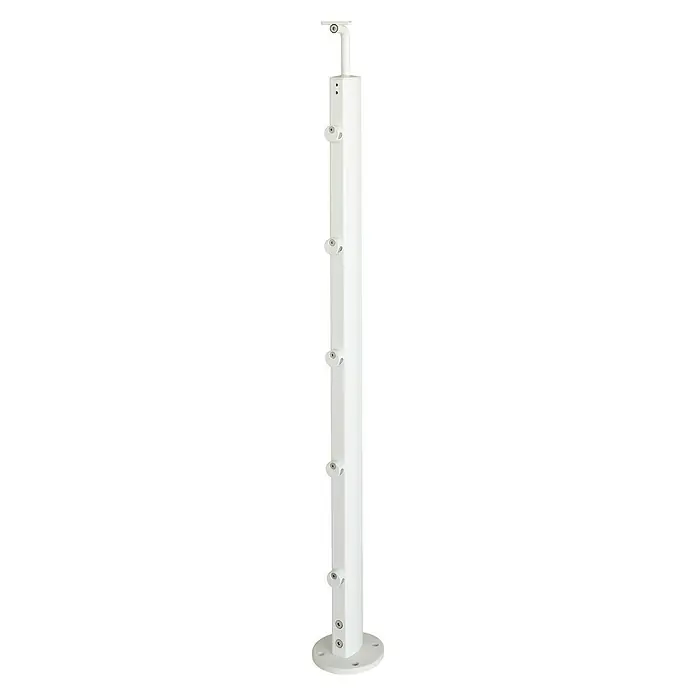 Poste de fijación plana para barandilla - 55 mm x 35 mm x 1,12 m, Blanco - Poste de barandilla blanco con múltiples puntos de montaje y base circular para una fijación segura. Ideal para escaleras y balcones.