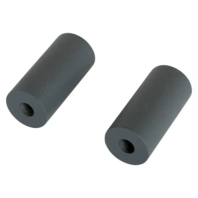 Espaciador lateral de poste Negro - 2 ud. - Dos elementos cilíndricos grises con un agujero central. Ideal para diversas aplicaciones y proyectos.