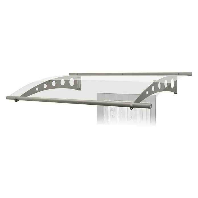 Treba Frewa Pultvordach Slimline - 150 x 95 cm, Silber - Formschönes Vordach mit transparentem Acrylglas und eleganter Aluminiumkonstruktion für stilvollen Wetterschutz.
