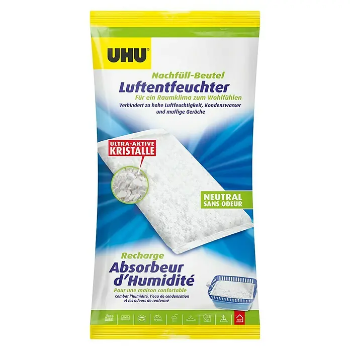 UHU Luftentfeuchter Nachfüllpack - 1 Stk. x 1.000 g - UHU Luftentfeuchter Nachfüllbeutel mit ultra-aktiven Kristallen zur Regulierung der Luftfeuchtigkeit und zur Schaffung eines angenehmen Raumklimas.