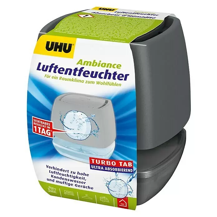 UHU Luftentfeuchter Ambiance - 100 g, Anthrazit, 2 Mon - 3 Mon - Vorderansicht