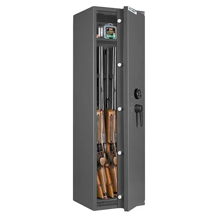Stabilit Waffenschrank Country 205 E - Geeignet für: Gemeinsame Aufbewahrung von Waffen und Munition, Einstellhöhe: Max. 1.318 mm, Elektronisches Zahlenschloss, Halterungen: 5, Sicherheitsstufe: Widerstandsgrad N (0) - Anwendungsbeispiel