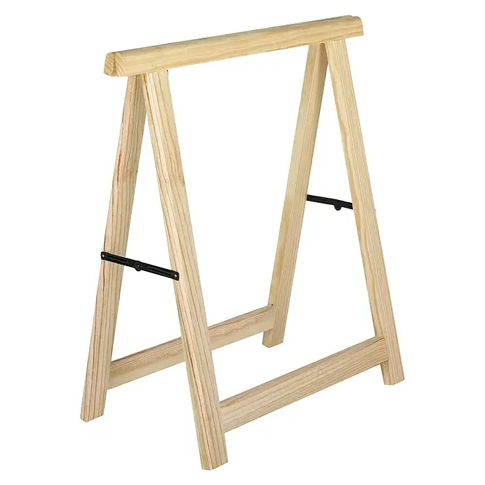 Astigarraga Holzklappbock Professionell - Tragkraft: 600 kg, Höhe: 75,5 cm, Kiefer - Detailaufnahme eines Holzbockes, der robust und stabil für diverse Projekte konstruiert wurde. Ideal für Heimwerker und Profis.
