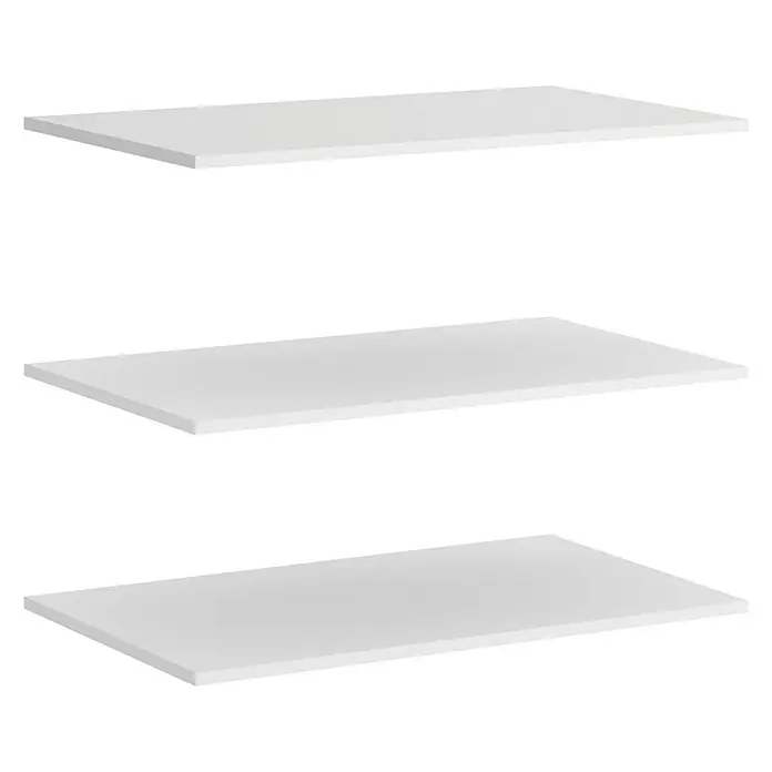 Dekit Set de estanterías - L x An x Al: 150 x 72 x 1,6 cm, Blanco - Tres estantes blancos apilados verticalmente ofrecen un almacenamiento elegante con un diseño flotante para un espacio habitable moderno.