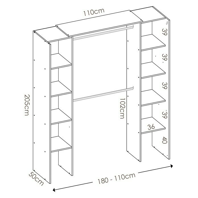Mueble vestidor Suit (L x An x Al: 50 x 180 x 205 cm, Melamina, Blanco)