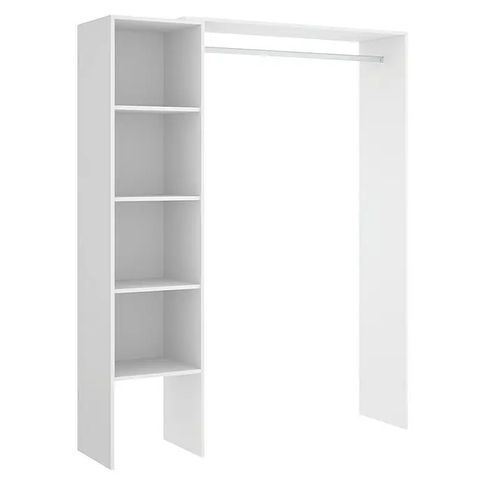 Dekit Armario para ropa Suit - L x An x Al: 40 x 140 x 187 cm, Blanco, Melamina - Sistema de armario empotrado blanco con cinco estantes y barra para colgar ropa y accesorios. Ideal para organizar el espacio.
