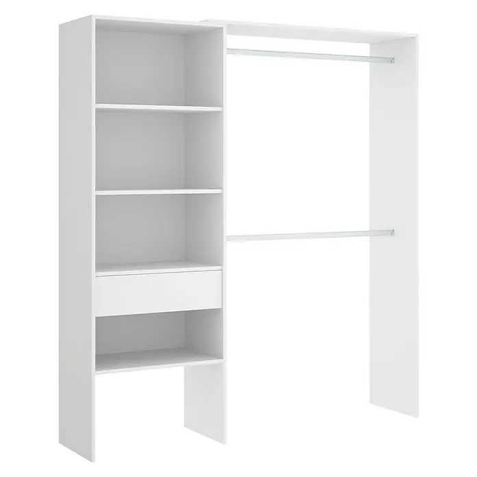Dekit Armario para ropa Suit - L x An x Al: 40 x 160 x 187 cm, Blanco, Melamina - Armario blanco con estantes y barras para ropa para guardar accesorios y ropa.