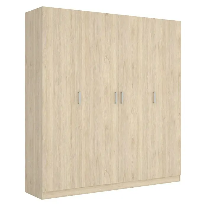 Dekit Armario para ropa Maxi - L x An x Al: 52 x 200 x 215 cm, Roble, Número de puertas: 4 ud. - Un espacioso armario de cuatro puertas en decoración de madera clara, ideal para organizar ropa y accesorios en el dormitorio.