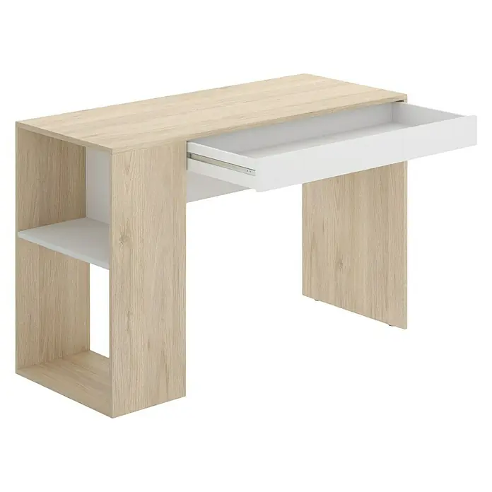 Dekit Mesa de escritorio Teo - L x An x Al: 50 x 115 x 74 cm, Roble/Blanco - Este escritorio de aspecto de madera con cajón blanco ofrece un almacenamiento práctico y un aspecto moderno.