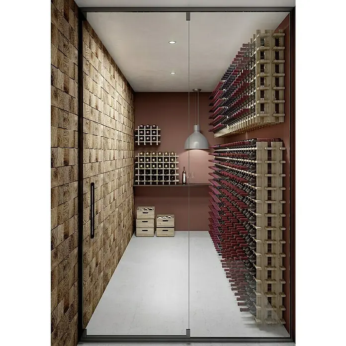Astigarraga Weinregal - L x B x H: 43 x 22 x 32,5 cm, Anzahl Flaschen: 9 Stk. - Eine moderne Weinlagerung mit stilvollen Regalen, die eine beeindruckende Sammlung edler Tropfen präsentiert. Die passende Beleuchtung setzt Akzente.