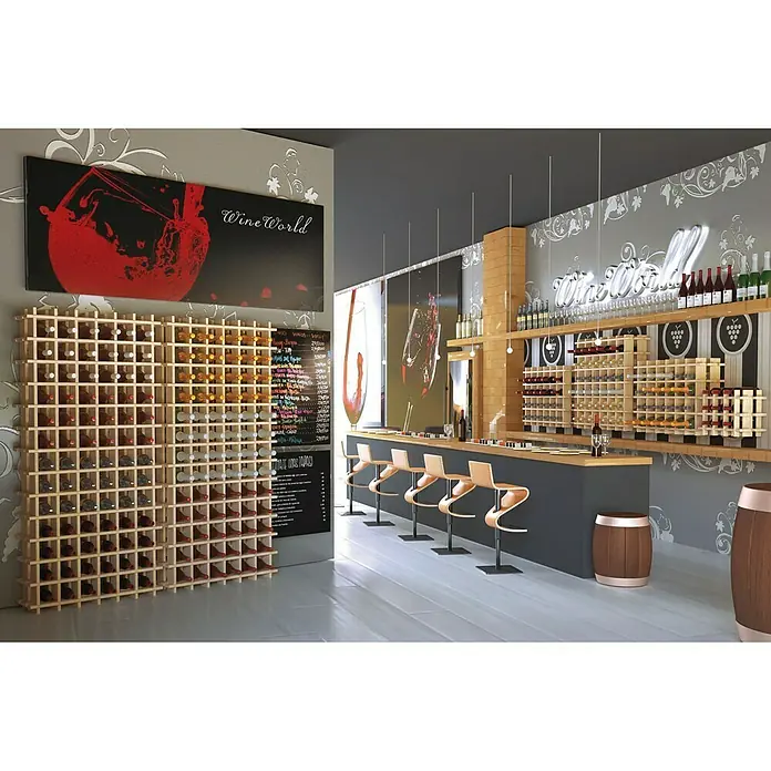 Astigarraga Weinregal - L x B x H: 43 x 22 x 32,5 cm, Anzahl Flaschen: 9 Stk. - Weinregale aus Holz im Weinlokal mit Bar und Weinkarten. Weinregale für eine stilvolle Weinpräsentation und Lagerung.