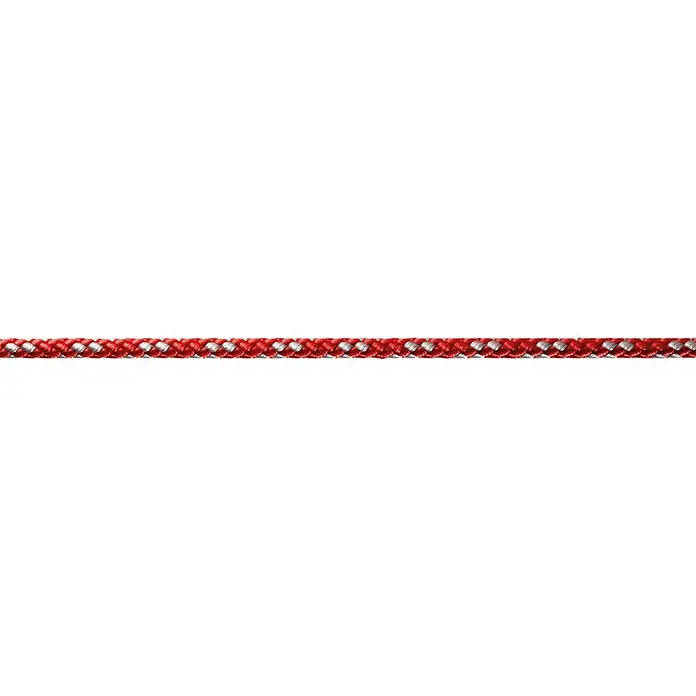 Robline Cuerda multiusos por metros 8-Plaited-Dinghy - Diámetro: 5 mm, Poliéster, Rojo/Plateado - Cuerda roja y plateada sobre un fondo negro.