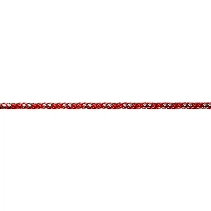 Robline Cuerda multiusos por metros 8-Plaited-Dinghy - Diámetro: 6 mm, Poliéster, Rojo/Plateado - Primer plano de una cuerda robusta roja y plateada, ideal para actividades al aire libre y fijaciones seguras. Perfecta para uso diario.