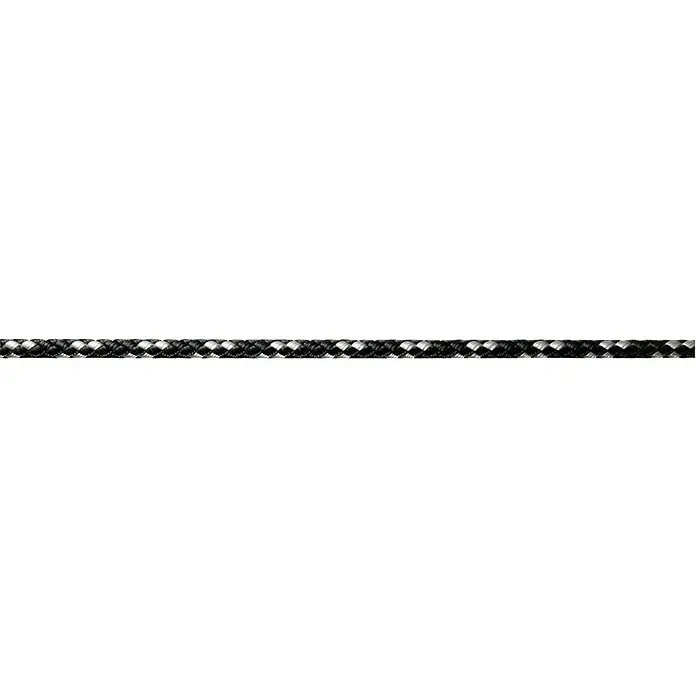 Robline Cuerda multiusos por metros 8-Plaited-Dinghy - Diámetro: 6 mm, Poliéster, Negro/Plateado - Primer plano de un cordón decorativo trenzado con un patrón blanco y negro, perfecto para manualidades o decoración.