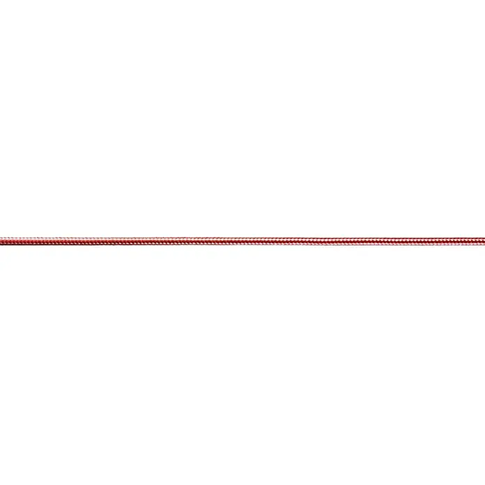 Robline Leine Meterware Dinghy Control - 3 mm, Weiß/Rot, Polyester - Nahaufnahme einer roten, geflochtenen Kordel, ideal für Bastelprojekte und dekorative Anwendungen, auf tiefschwarzem Hintergrund.
