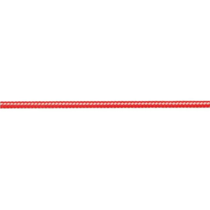 Robline Cuerda multiusos por metros Dinghy Control - Diámetro: 4 mm, Poliéster, Blanco/Naranja - Vista detallada de un cordón trenzado rojo y blanco que atraviesa horizontalmente la imagen.