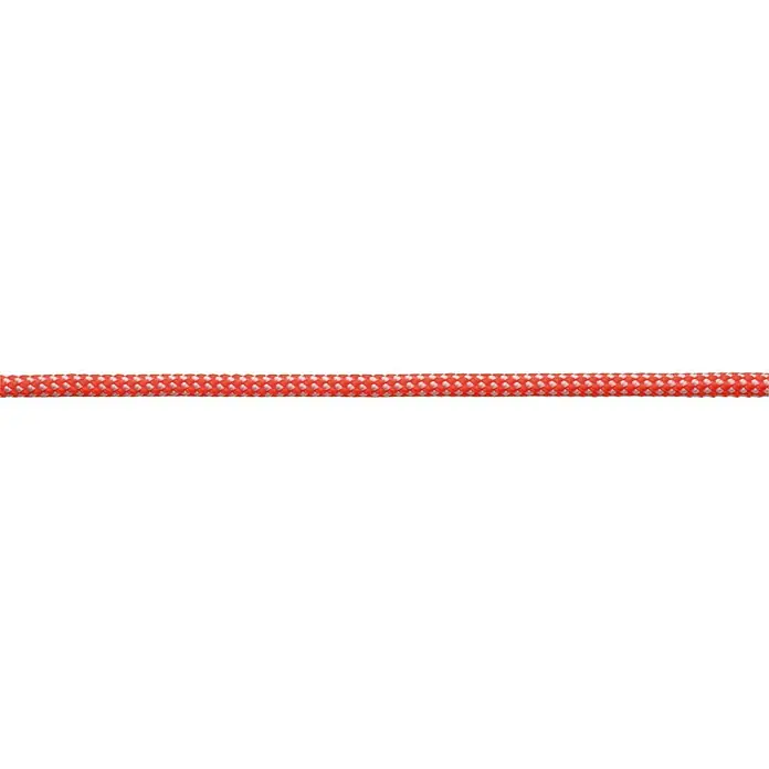 Robline Cuerda multiusos por metros Dinghy Control - Diámetro: 5 mm, Poliéster, Blanco/Naranja - Primer plano de una cuerda de escalada roja y blanca que se extiende horizontalmente por la imagen sobre un fondo negro.