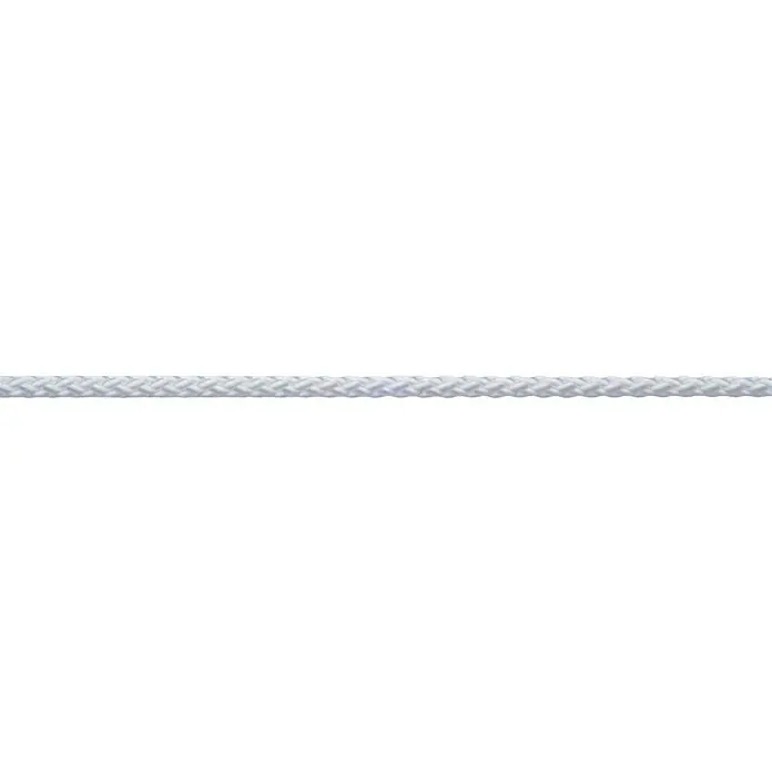 Robline Cuerda multiusos por metros - Diámetro: 8 mm, Poliéster, Blanco - Primer plano de una cuerda de nailon blanca y resistente sobre un fondo oscuro, ideal para diversos proyectos de artesanía y bricolaje.