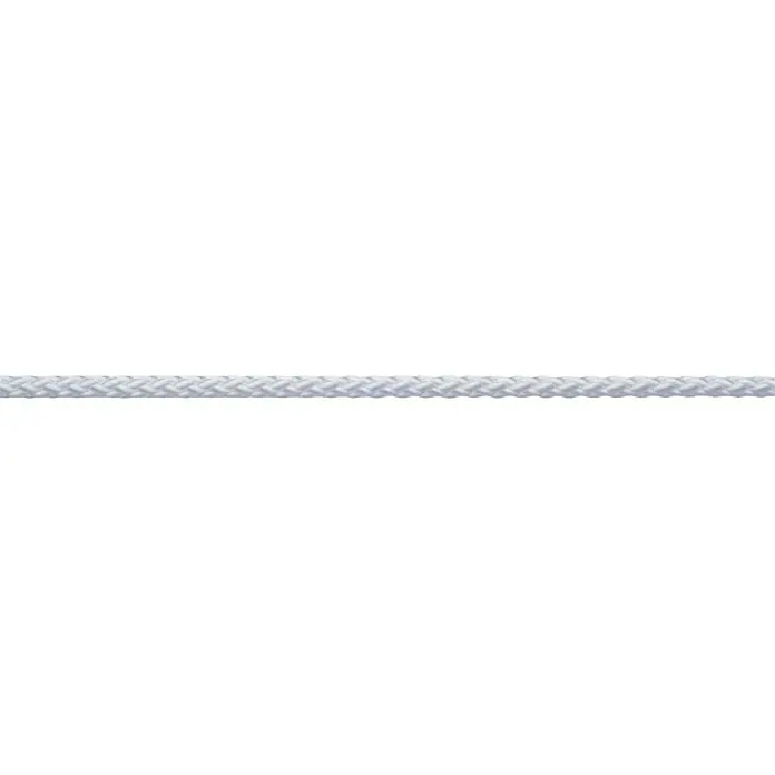 Robline Cuerda multiusos por metros - Diámetro: 2 mm, Poliéster, Blanco - Primer plano de una cuerda blanca robusta con una textura trenzada sobre un fondo oscuro.