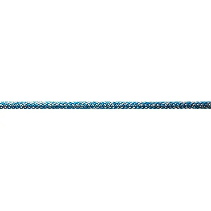 Robline Cuerda multiusos por metros Sirius 500 - Diámetro: 8 mm, Poliéster, Azul marino / Plata - Primer plano de una cuerda de escalada dinámica en azul y blanco, perfecta para el alpinismo y la escalada segura. Construcción robusta para alta capacidad de carga.