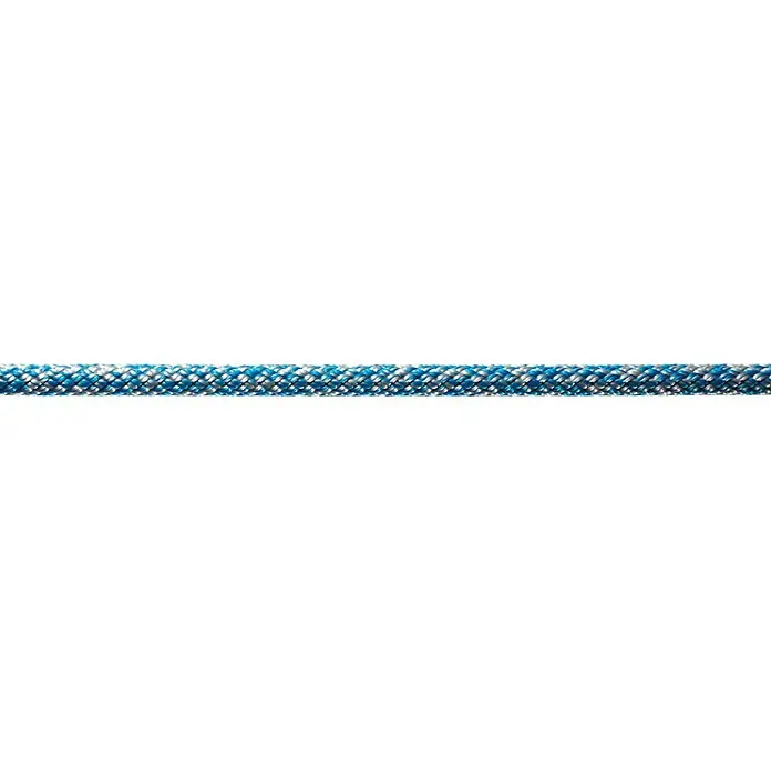 Robline Cuerda multiusos por metros Sirius 500 - Diámetro: 12 mm, Poliéster, Azul marino / Plata - Primer plano de una cuerda azul y blanca. Ideal para escalada, vela u otras actividades al aire libre. Un producto fuerte y fiable.