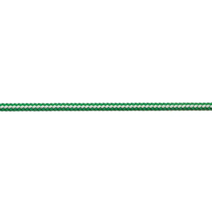 Robline Leine Meterware Dinghy Control - 3 mm, Weiß/Grün, Polyester - Nahaufnahme eines geflochtenen Seils in Grün und Weiß. Das Seil ist gut verarbeitet und liegt quer im Bild.