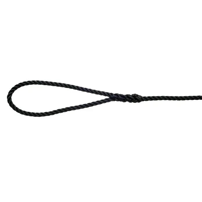 Robline Festmacherleine Rapallo - 10 mm, 10 m, Navy-Blau, Polyester - Schwarzes Seil mit Schlaufe und Knoten, ideal für sichere Befestigungen und vielseitige Anwendungen im Alltag.