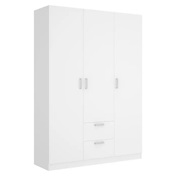 Dekit Armario para ropa Maxi - L x An x Al: 52 x 150 x 215 cm, Blanco, Número de puertas: 3 ud. - Armario blanco con tres puertas y dos cajones, ideal para dormitorio o vestidor para un almacenamiento elegante.