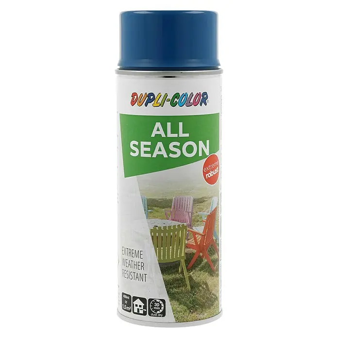 Dupli-Color Color Sprühlack ALL SEASON RAL 5010 - Enzianblau, Glänzend, 400 ml - Dose Dupli-Color All Season Sprühfarbe in Blau, geeignet für extreme Wetterbedingungen, ideal für verschiedene Oberflächen.