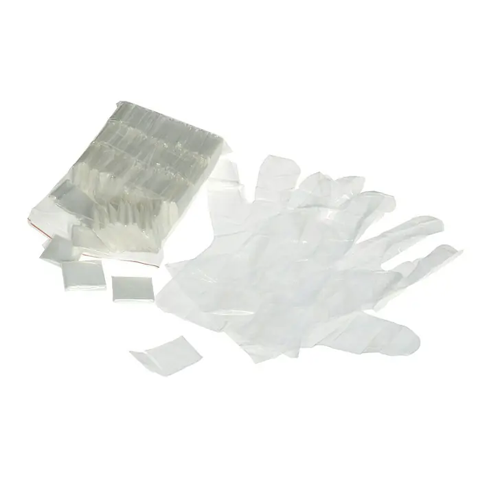 Einmalhandschuhe - 100 Stk. - Weiße Einweghandschuhe aus Kunststoff, neben einer Packung mit weiteren Handschuhen, ideal für Hygiene und Schutz bei verschiedenen Aufgaben.