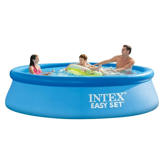 Intex Piscina Quick-Up Easy Set - Ø x Al: 305 x 76 cm, Azul, 3.835 l - Piscina Intex Easy Set con familia dentro. La piscina es azul y tiene un anillo superior inflable para una fácil instalación. ¡Diversión para toda la familia!
