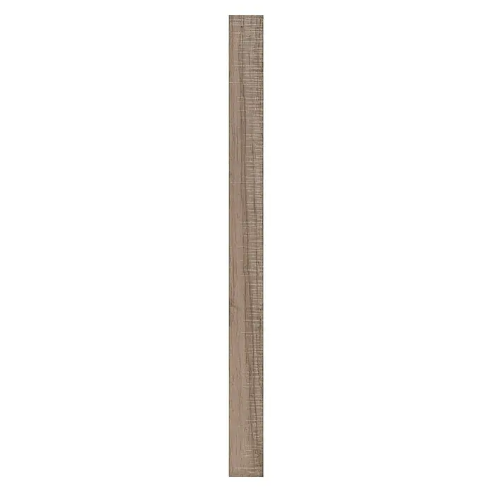 Indo Wandpaneel Barnwall Lombardy - Shorea, 1.200 x 120 x 10 mm, 0,864 m² - Nahaufnahme einer schmalen Holzplatte mit einer ausgeprägten Maserung, die die natürliche Schönheit des Holzes hervorhebt. Ideal für Möbelprojekte.